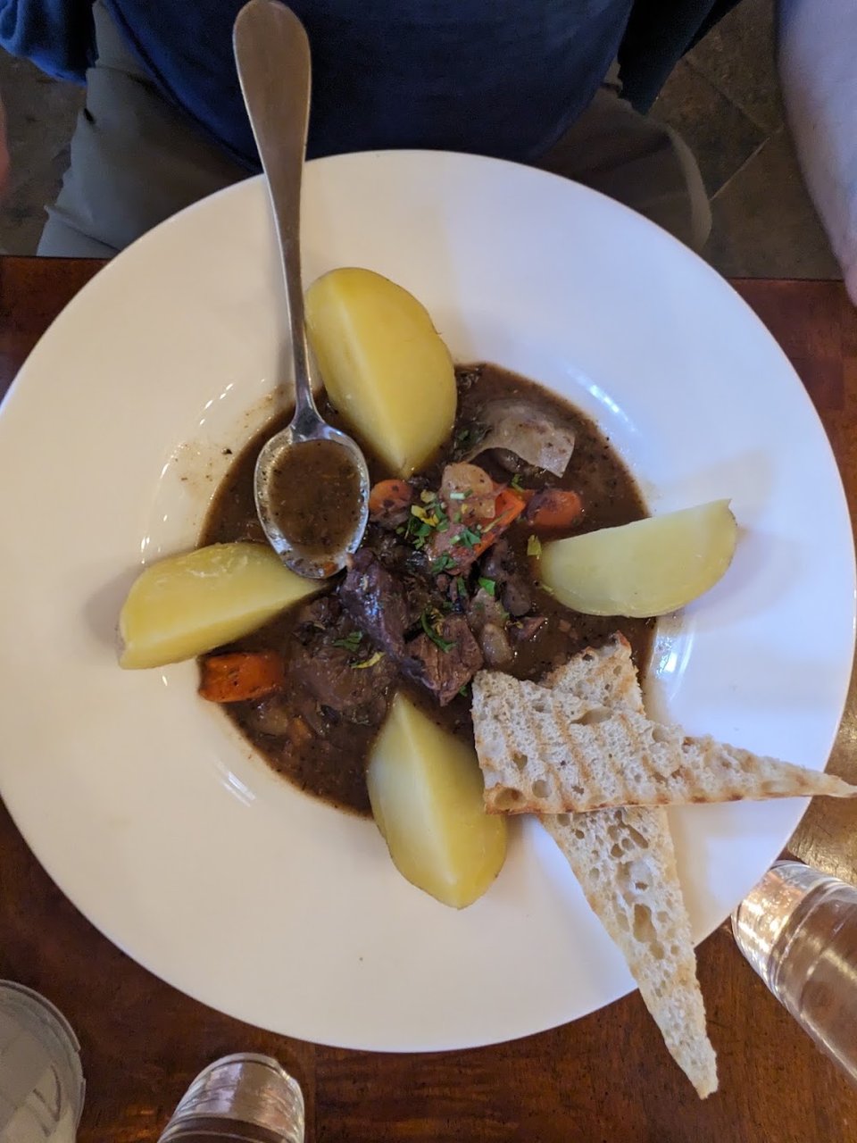 French Beef Stew Served with Steamed Potatoes