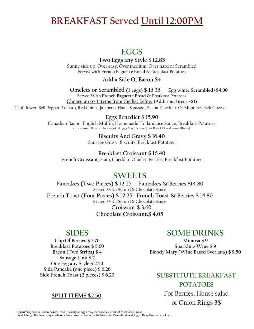 Simple restaurant menu with soups and house dishes.