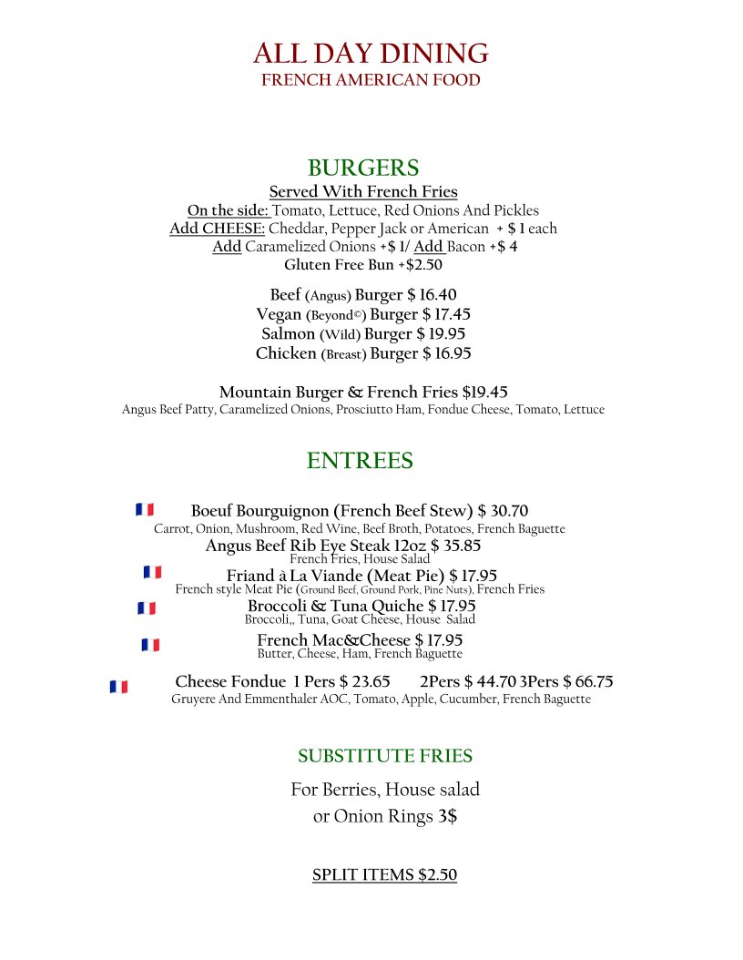 Menu pages for a casual cafe and beer hall.